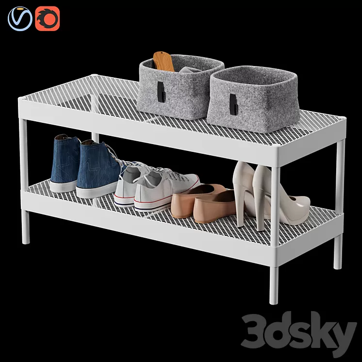 Ikea Makkaper Shoe Rack and Shoe Set 3D Model