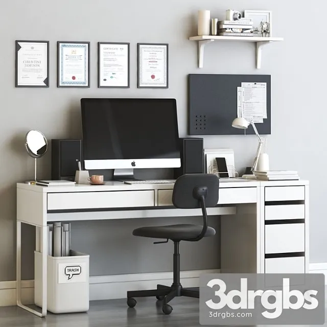Ikea Micke Scandinavian Office Workplace Set 3D Model Download