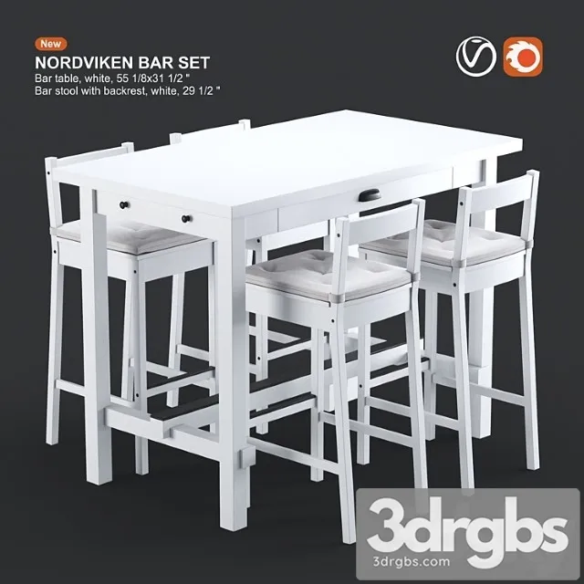 Ikea nordviken bar table and bar stool 2 3D Model Download