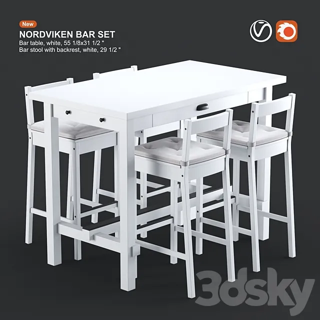 Ikea NORDVIKEN bar table and bar stool 3D Model Ikea NORDVIKEN bar table and bar stool 3D Model