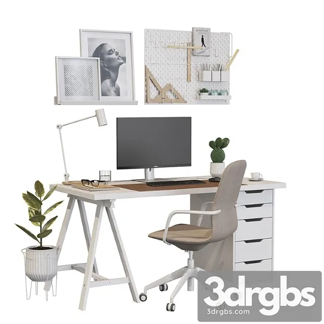 Ikea office workplace white a01 2 3D Model Download