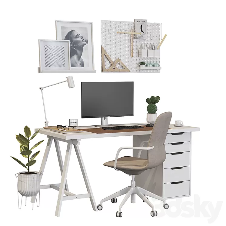 Ikea office workplace white A01 3D Model