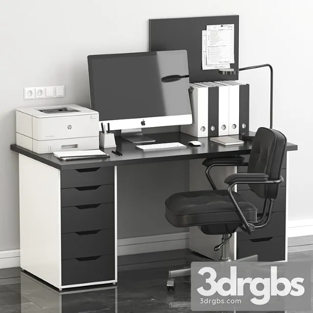 Ikea office workplace with alex table and alefjall chair 2 3D Model Download