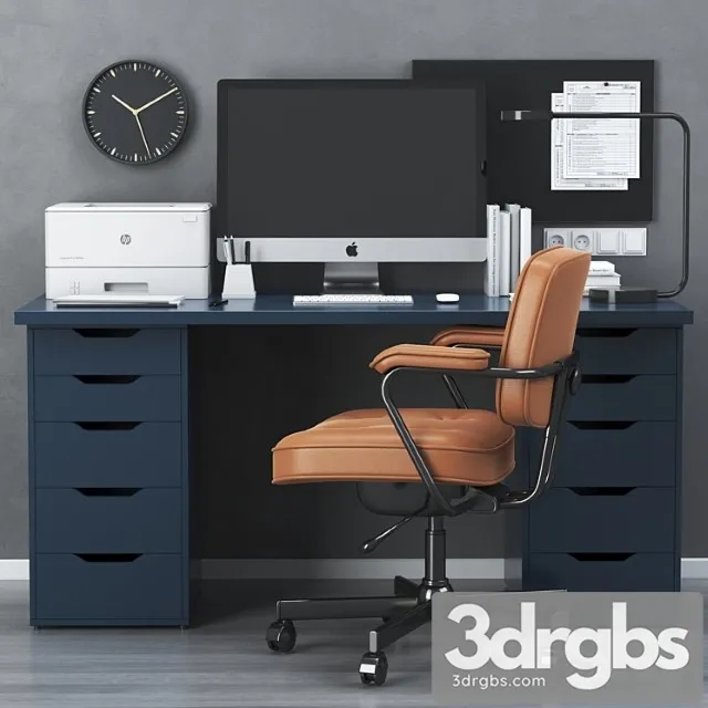 Ikea Office Workplace With Alex Table And Alefjall Chair 3D Model Download