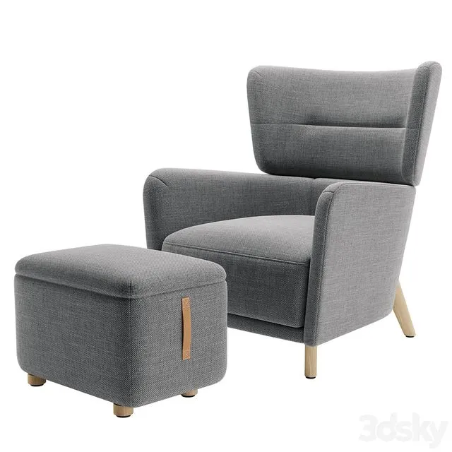 IKEA OSCARSHAMN Armchair with headrest + footstool 3D Model IKEA OSCARSHAMN Armchair with headrest + footstool 3D Model