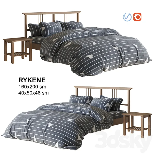 IKEA RYKENE bed with linen 3DModel IKEA RYKENE bed with linen 3DModel