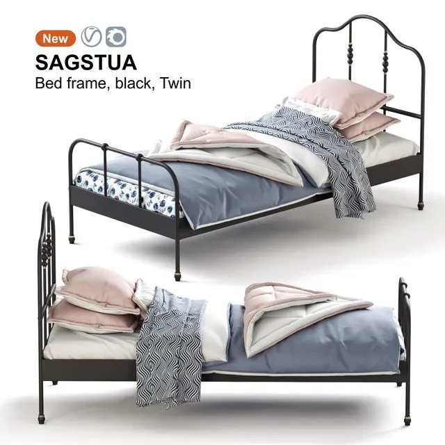 IKEA SAGSTUA Bed (black twin) 3D Model IKEA SAGSTUA Bed (black twin) 3D Model