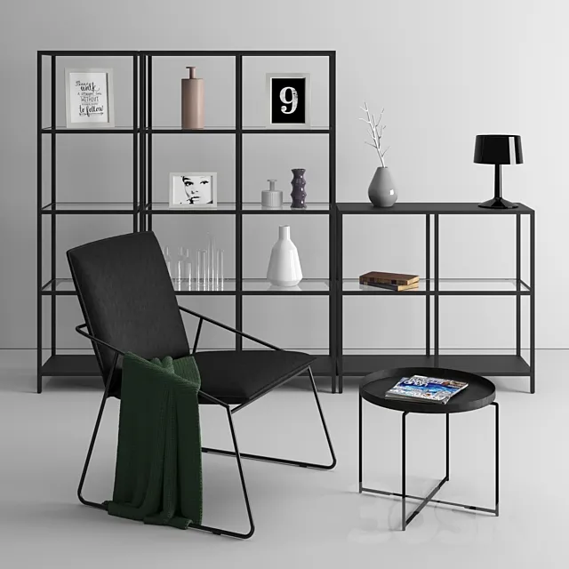 Ikea Shelf unit Coffee table and Wire Base Chair 3D Model Ikea Shelf unit Coffee table and Wire Base Chair 3D Model