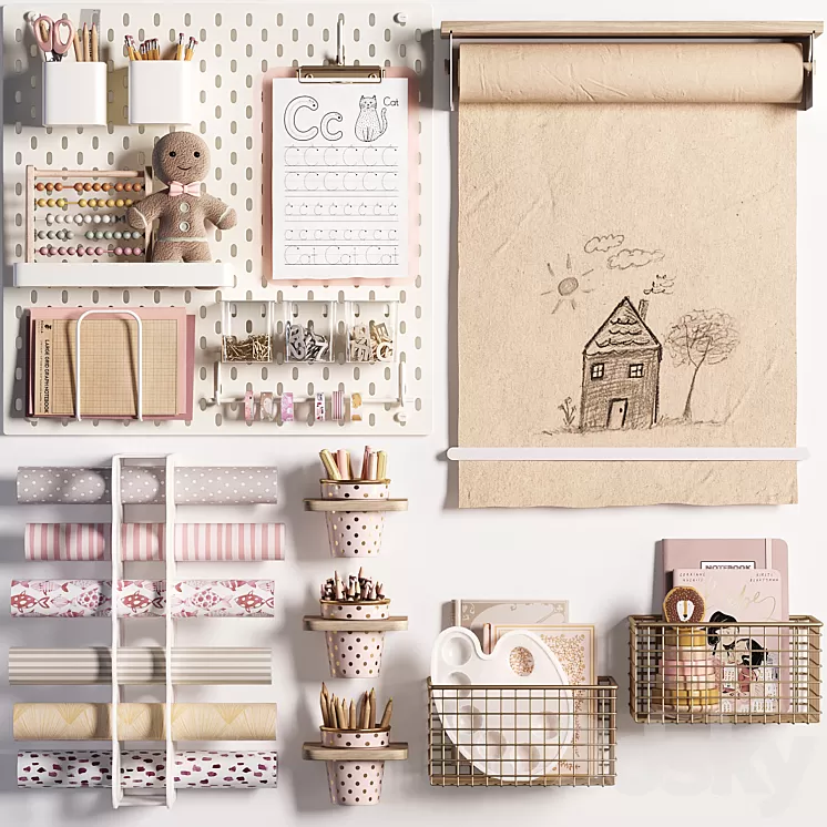 Ikea SKADIS Pegboard and Decoration for Teenagers and Kids 05 3D Model Free Download