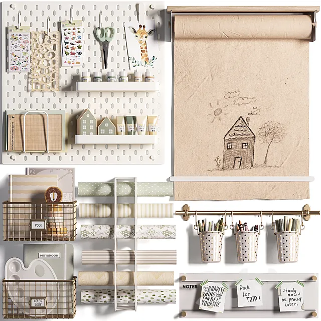 Ikea SKADIS Pegboard Wall Mounted Easel & Decor for Teenagers and Kids 081 3D Model Ikea SKADIS Pegboard Wall Mounted Easel & Decor for Teenagers and Kids 081 3D Model