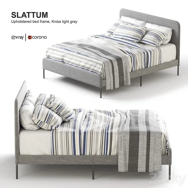 Ikea SLATTUM Upholstered bed frame Knisa light gray 3D Model Ikea SLATTUM Upholstered bed frame Knisa light gray 3D Model