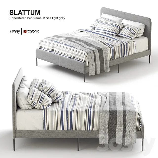 Ikea SLATTUM Upholstered bed frame Knisa light gray. 3D Model Ikea SLATTUM Upholstered bed frame Knisa light gray. 3D Model