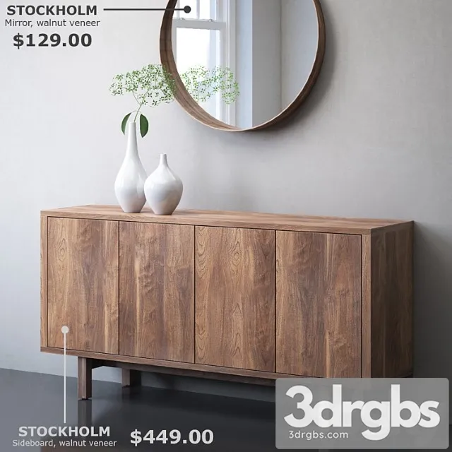 Ikea stockholm sideboard and mirror 2 3D Model Download