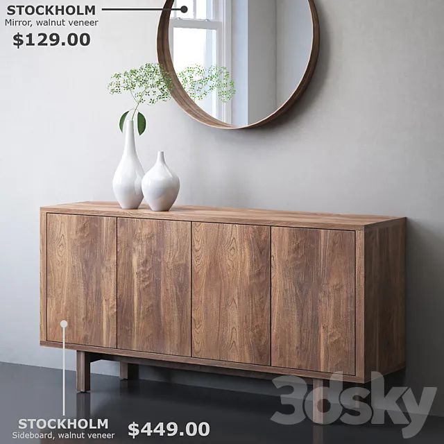 IKEA STOCKHOLM Sideboard and mirror 3D Model IKEA STOCKHOLM Sideboard and mirror 3D Model