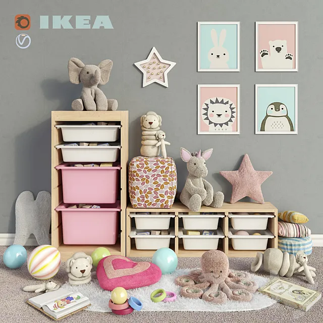 IKEA storage furniture. toys and decor for a children’s room set 3 3DModel IKEA storage furniture. toys and decor for a children’s room set 3 3DModel