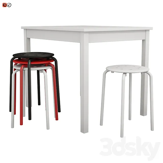 IKEA Table OLMSTAD and Chair-stool MARIUS 3D Model