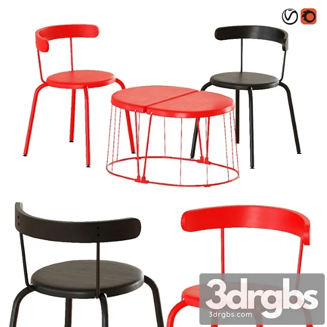 Ikea tranarö table and yngvar chairs 2 3D Model Download