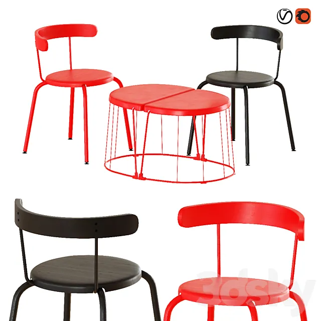 Ikea Tranarö Table and Yngvar Chairs 3D Model