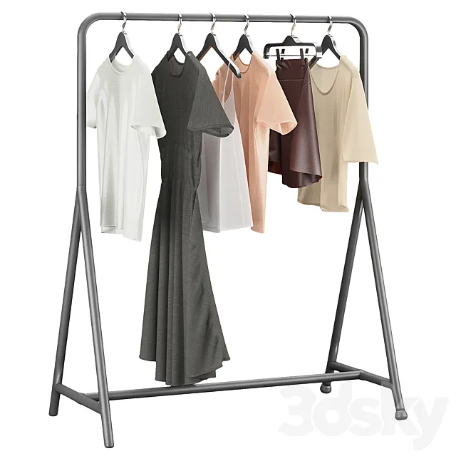 IKEA Turbo Clothes Rack with Clothes Set 3D Model IKEA Turbo Clothes Rack with Clothes Set 3D Model