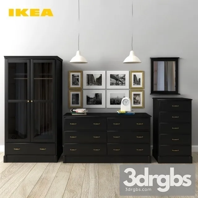 Ikea Wooden Black Chest 3D Model Download
