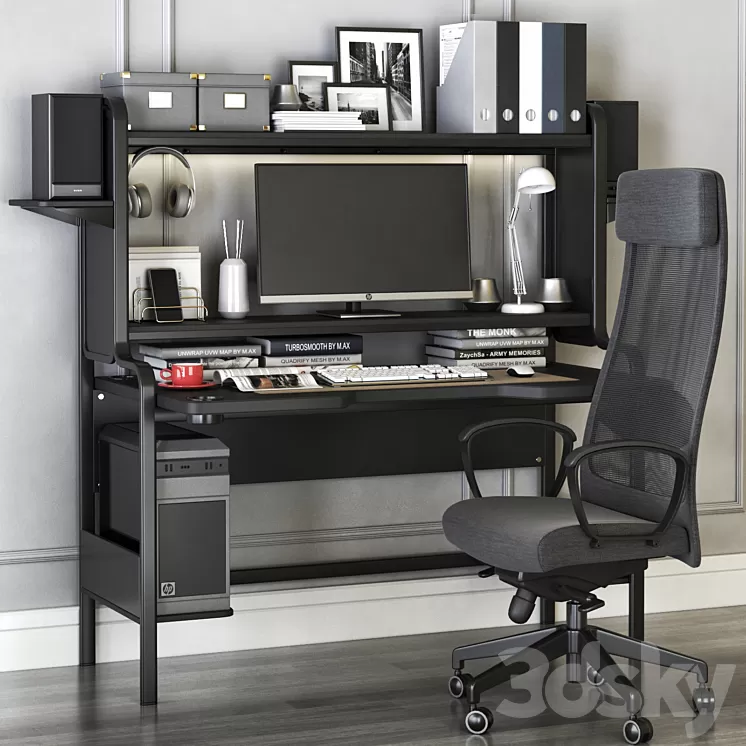 IKEA workplace set with FREDDE desk and MARKUS chair 3D Model