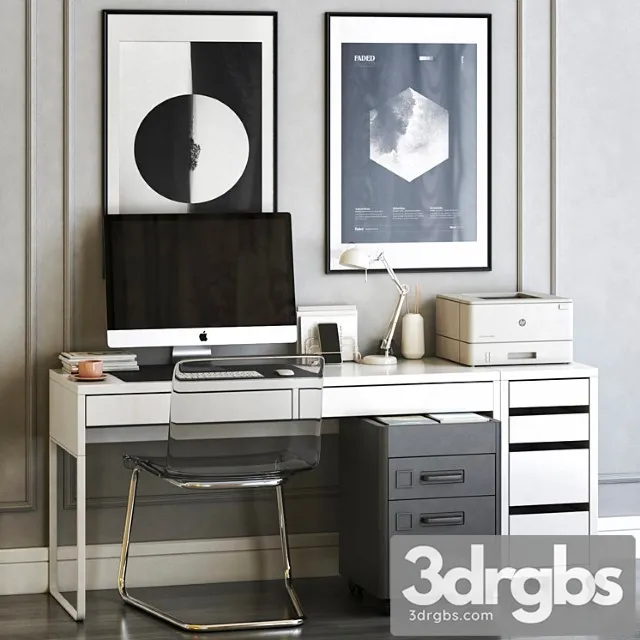 Ikea workplace set with tobias chair idasen drawer unit and micke table 2 3D Model Download