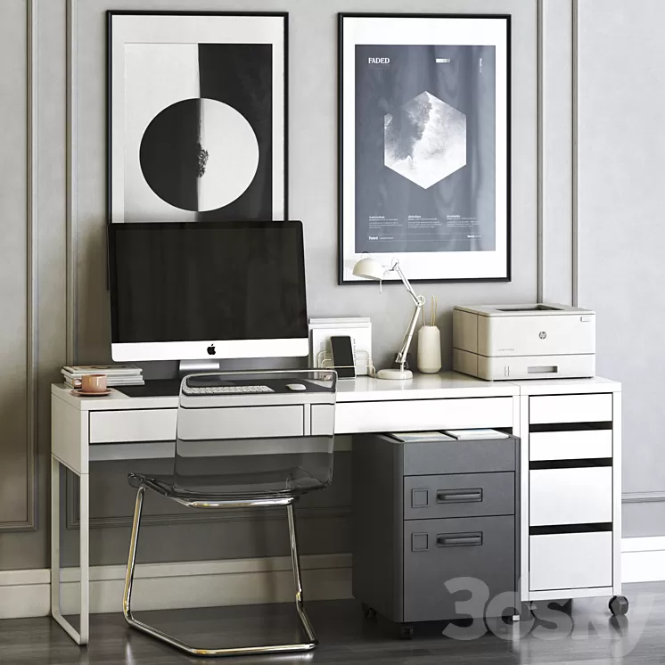 IKEA workplace set with TOBIAS chair IDASEN drawer unit and MICKE table 3D Model IKEA workplace set with TOBIAS chair IDASEN drawer unit and MICKE table 3D Model