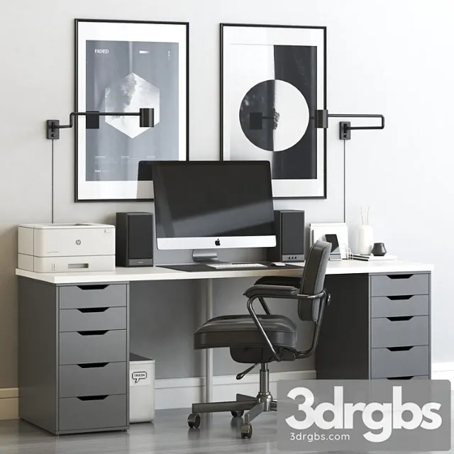 Ikea workplace with alex table and alefjall chair 2 3D Model Download