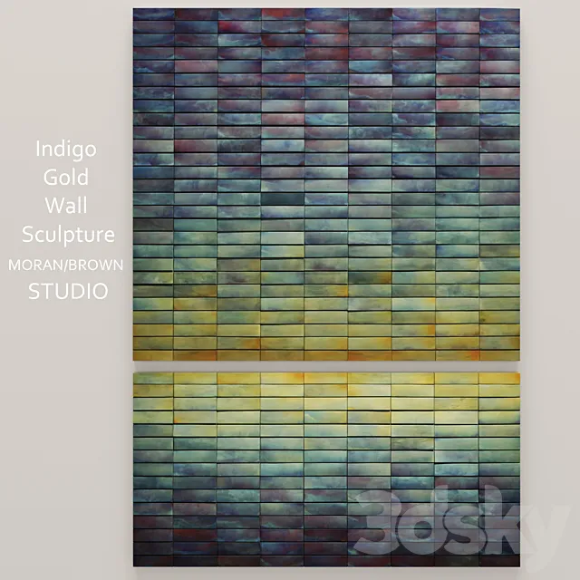 Indigo Gold Wall Sculpture painting abstraction contemporary art 3D Model Indigo Gold Wall Sculpture painting abstraction contemporary art 3D Model