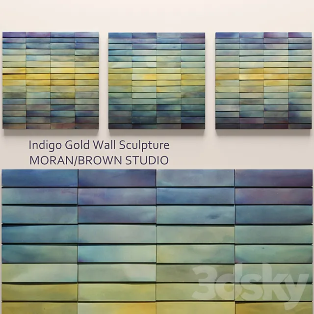 Indigo Gold Wall Sculpture painting abstraction contemporary art 3D Model Indigo Gold Wall Sculpture painting abstraction contemporary art 3D Model