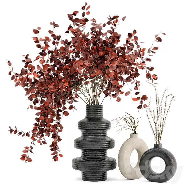 Indoor Dry Plants in rusty Concrete Pots – Set 80 3D Model