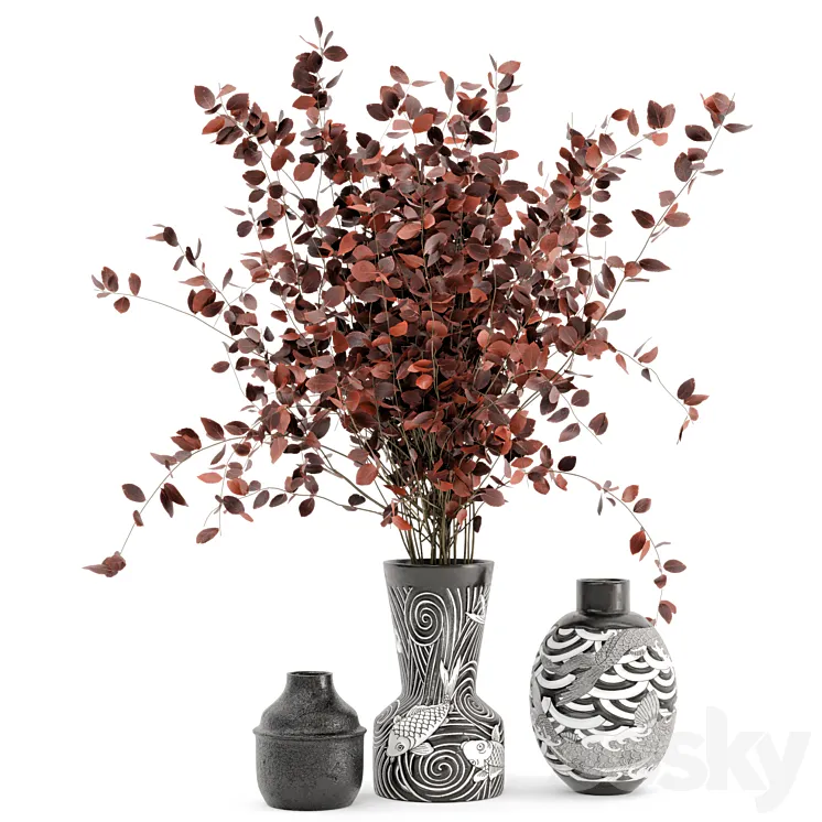Indoor Dry Plants in rusty handmade Pots – Set 174 3D Model Free Download