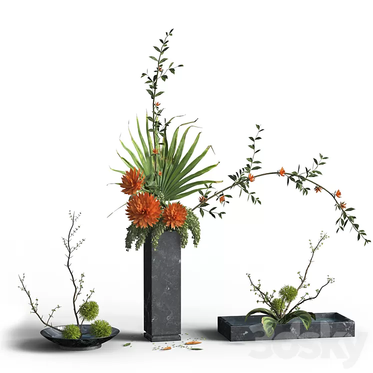 Indoor Plant Set 03 -three bouquets 3D Model Indoor Plant Set 03 -three bouquets 3D Model