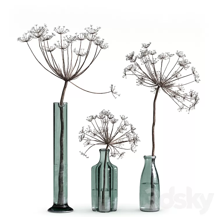 Indoor Plant Set 04-dry plants in glass vase 3D Model Indoor Plant Set 04-dry plants in glass vase 3D Model