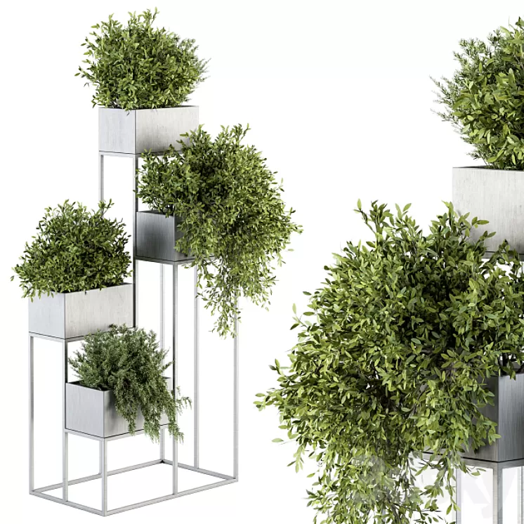 indoor Plant Set 213 – Silver Plant Stand 3D Model