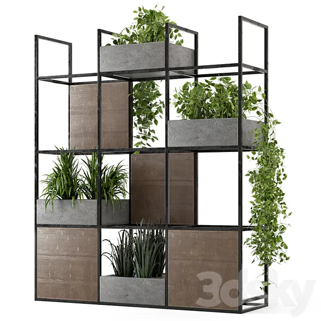 Indoor Plants in rusty Concrete Pot on Metal Shelf – Set 122 3D Model Indoor Plants in rusty Concrete Pot on Metal Shelf – Set 122 3D Model