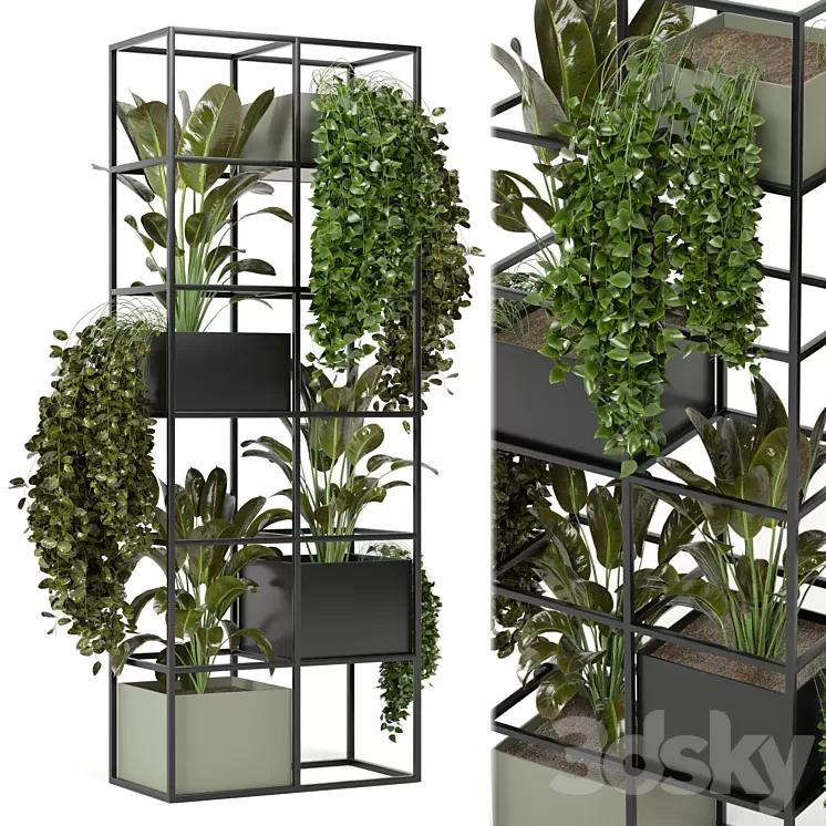 indoor plants in rusty concrete pot on metal shelf – Set 122 3D Model