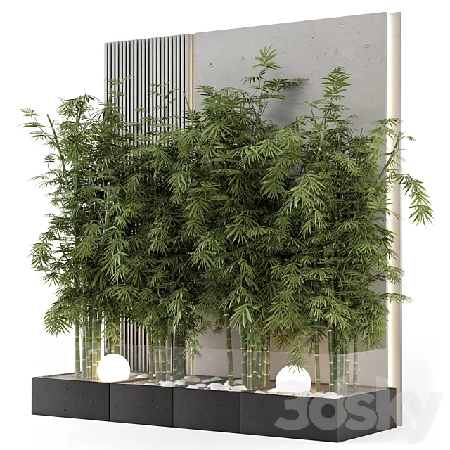 Indoor Wall Bamboo Garden in Concrete Base – Set 1529 3D Model