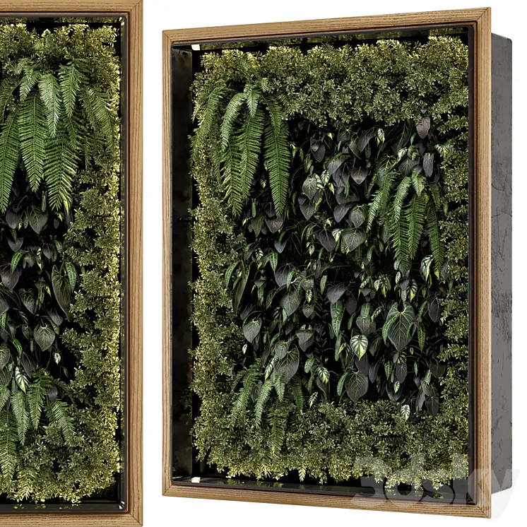 Indoor Wall Vertical Garden in Wooden Base – Set 523 3D Model Free Download