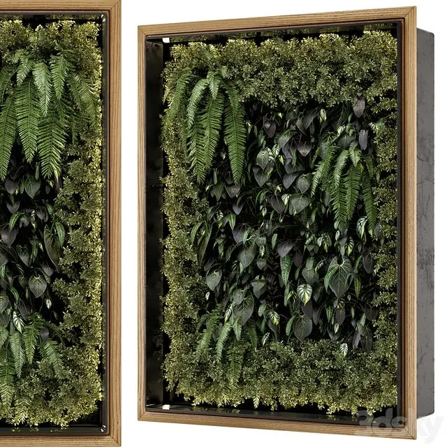 Indoor Wall Vertical Garden in Wooden Base – Set 523 3D Model Indoor Wall Vertical Garden in Wooden Base – Set 523 3D Model