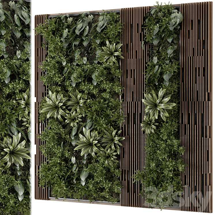 Indoor Wall Vertical Garden in Wooden Base – Set 883 3D Model Free Download