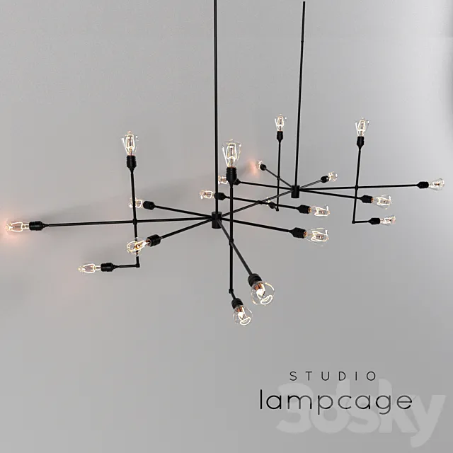 Industrial bar by Lamp Cage _ Chandelier black v2 3D Model Industrial bar by Lamp Cage _ Chandelier black v2 3D Model