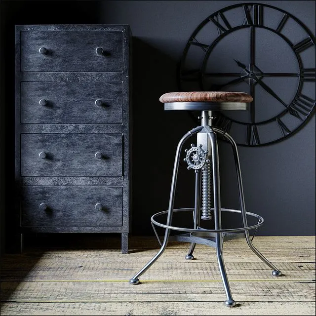 Industrial Clock House backless stool 3D Model