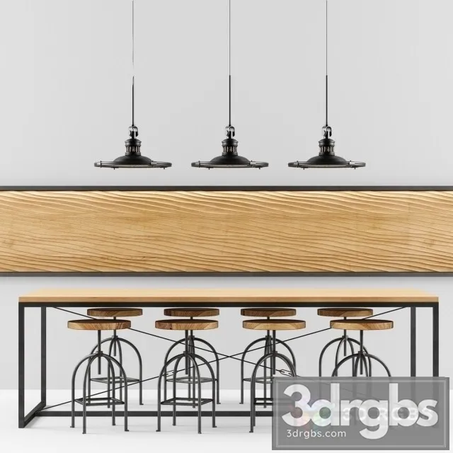 Industrial Coffe Table and Chiar 3D Model Download