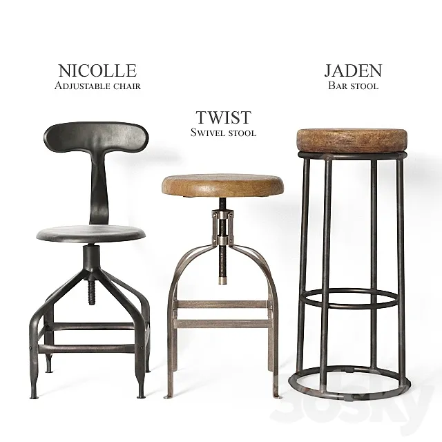 industrial stools and chairs part2 3DModel