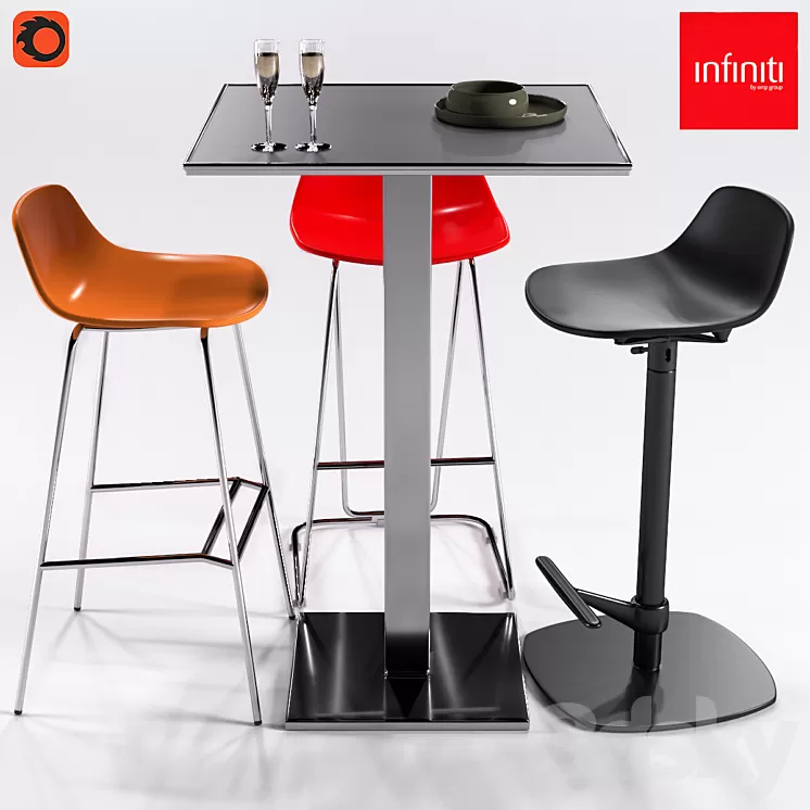 Infiniti Plano + 3 Stools Pure Loop Series 3D Model Infiniti Plano + 3 Stools Pure Loop Series 3D Model