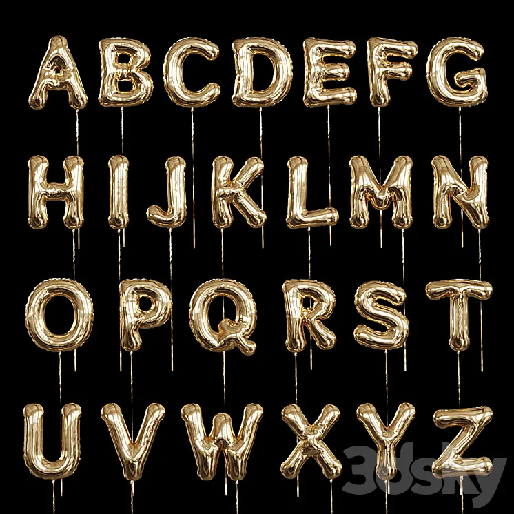 Inflatable foil balloons. English alphabet. 3D Model Free Download