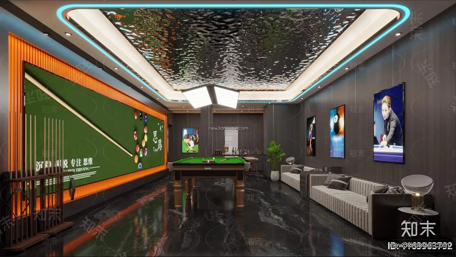 Interior 3D Models of Billiard – 3D Blocks – 007 – CORONA