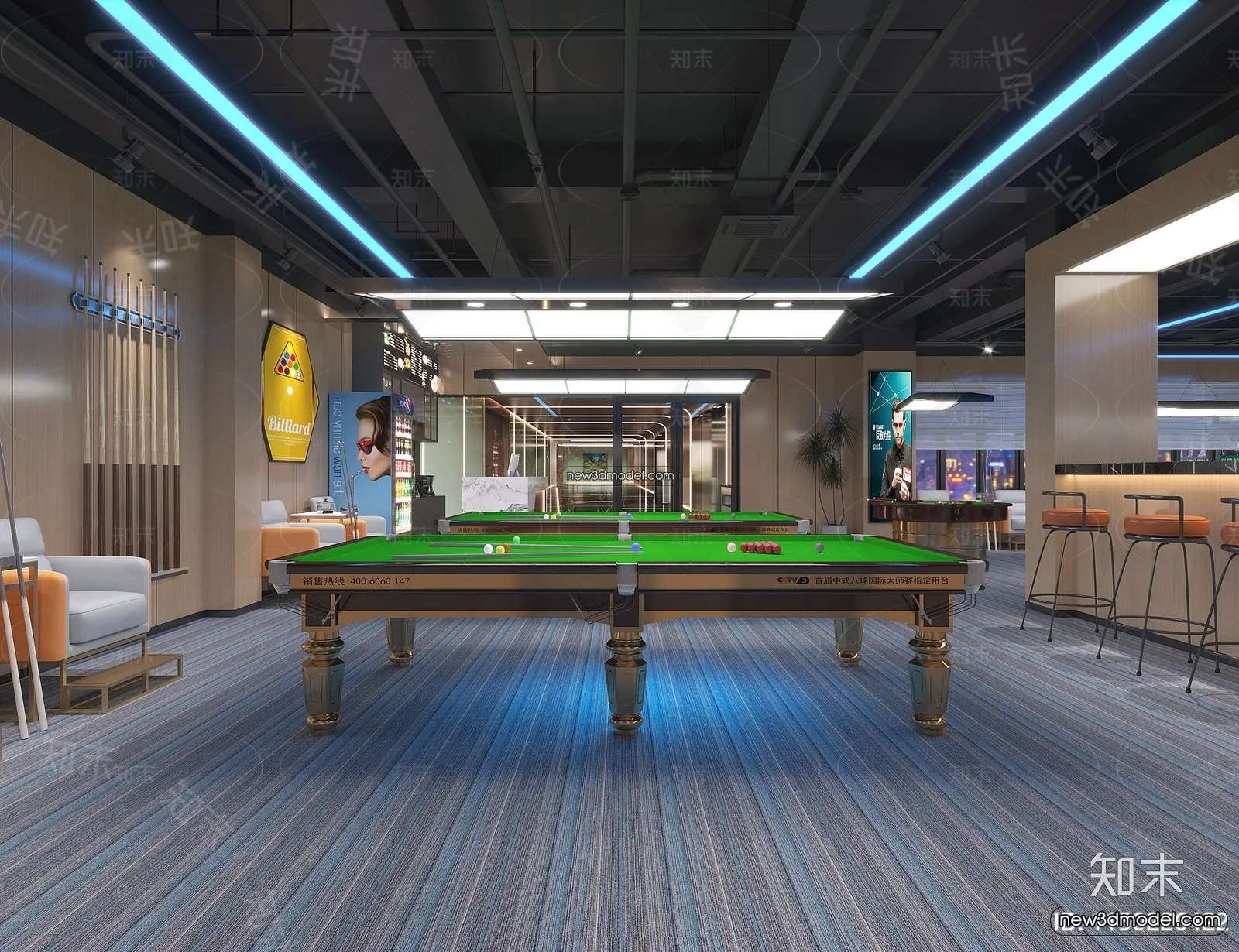 Interior 3D Models of Billiard – 3D Blocks – 031 – CORONA