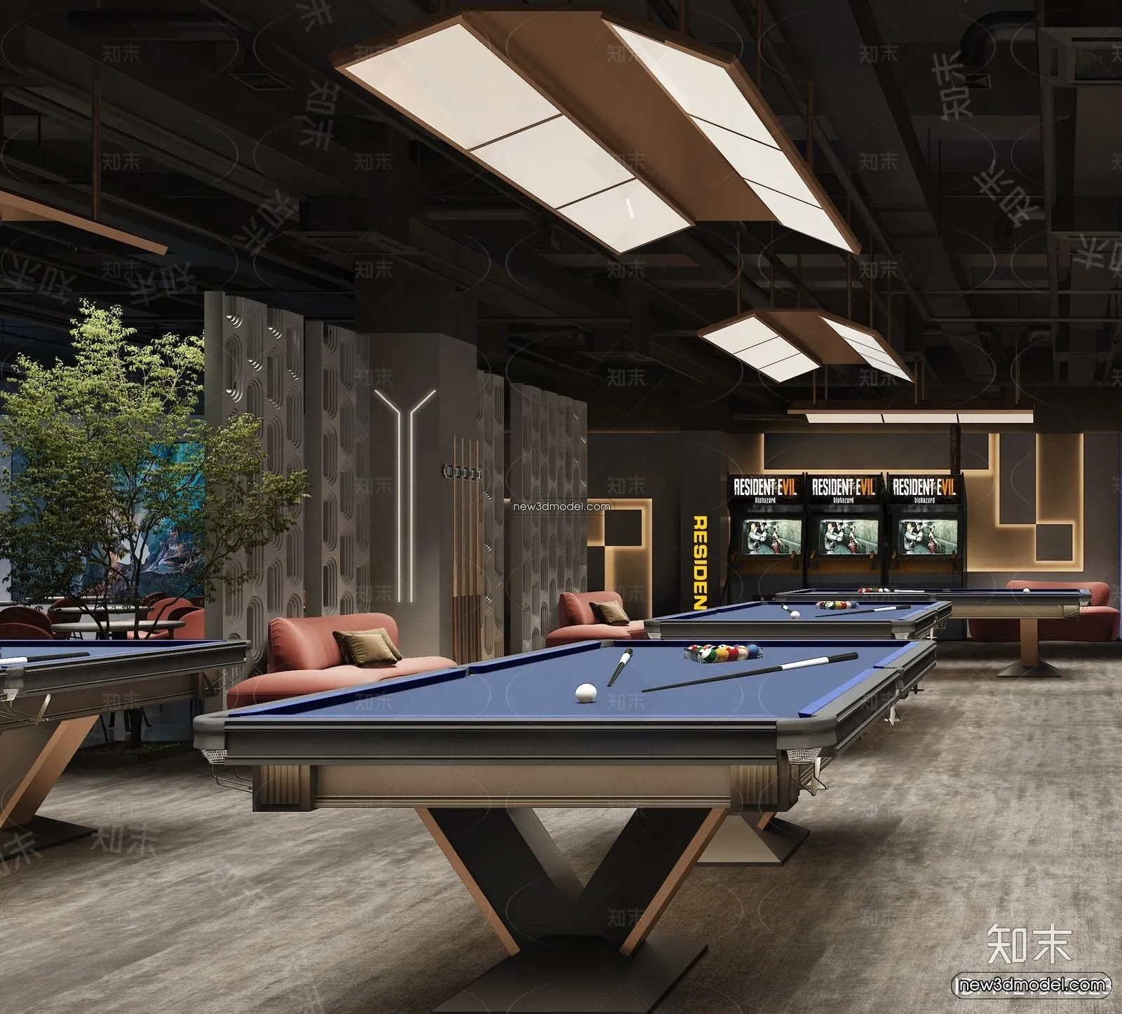 Interior 3D Models of Billiard – 3D Blocks – 044 – VRAY